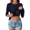 imageANRABESS Women Long Sleeve Shirts Builtin Bra Crewneck Rib Knit Slim Fit Basic Tee Tops 2025 Fall Casual TShirt Base LayerNavy Blue