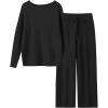 imageANRABESS Womens Fuzzy Fleece Lounge Pajama Set 2 Piece Outfits Long Sleeve Top Sweater Pants Loungewear Pj Sets 2025 FallBlack