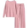 imageANRABESS Womens Fuzzy Fleece Lounge Pajama Set 2 Piece Outfits Long Sleeve Top Sweater Pants Loungewear Pj Sets 2025 FallBlush Pink