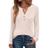 imageANRABESS Womens Long Sleeve Henley Shirts 2025 Fall Tunic Tops Ribbed Knit Lightweight Sweaters Dressy Casual Blouse OutfitsLight Khaki