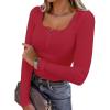 imageANRABESS Womens Long Sleeve Henley Tops Ribbed Knit Slim Fitted Trendy T Shirt Basic Tees Layer 2025 Fall Fashion OutfitsBright Red