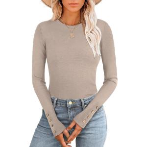 imageANRABESS Long Sleeve Shirts for Women Thermal Crewneck Basic Fleece Top Casual TShirts 2025 Fall Winter Warm UndershirtsTan