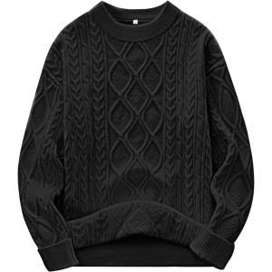 imageANRABESS Women Oversized Chunky Cable Knitted Vintage Sweater 2025 Fall Winter OutfitsBlack