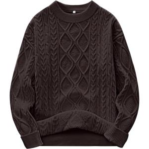 imageANRABESS Women Oversized Chunky Cable Knitted Vintage Sweater 2025 Fall Winter OutfitsCoffee