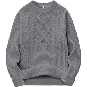 imageANRABESS Women Oversized Chunky Cable Knitted Vintage Sweater 2025 Fall Winter OutfitsLight Grey