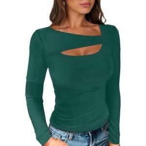 imageANRABESS Womens Cutout Tops Trendy Sexy Long Sleeve Shirts Ribbed Slim Fit Tee 2025 Fall Fashion Going Out Tshirts ClothesGreen