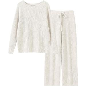 imageANRABESS Womens Fuzzy Fleece Lounge Pajama Set 2 Piece Outfits Long Sleeve Top Sweater Pants Loungewear Pj Sets 2025 FallBeige