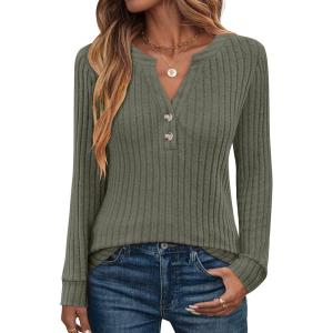 imageANRABESS Womens Long Sleeve Henley Shirts 2025 Fall Tunic Tops Ribbed Knit Lightweight Sweaters Dressy Casual Blouse OutfitsDeep Green