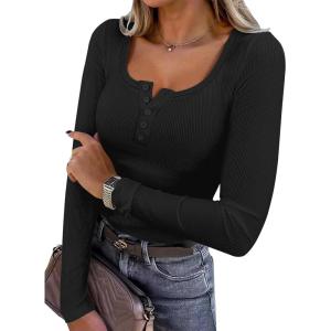imageANRABESS Womens Long Sleeve Henley Tops Ribbed Knit Slim Fitted Trendy T Shirt Basic Tees Layer 2025 Fall Fashion OutfitsBlack