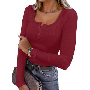 imageANRABESS Womens Long Sleeve Henley Tops Ribbed Knit Slim Fitted Trendy T Shirt Basic Tees Layer 2025 Fall Fashion OutfitsDeep Red