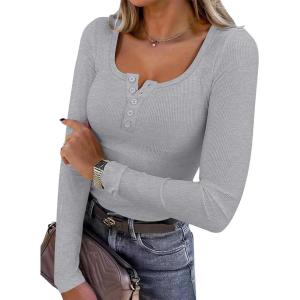 imageANRABESS Womens Long Sleeve Henley Tops Ribbed Knit Slim Fitted Trendy T Shirt Basic Tees Layer 2025 Fall Fashion OutfitsGrey