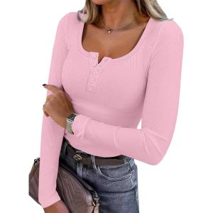 imageANRABESS Womens Long Sleeve Henley Tops Ribbed Knit Slim Fitted Trendy T Shirt Basic Tees Layer 2025 Fall Fashion OutfitsPink