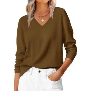 imageANRABESS Womens Long Sleeve V Neck Sweaters 2025 Fall Casual Classic Soft Loose Fit Basic Pullover Jumper TopCaramel