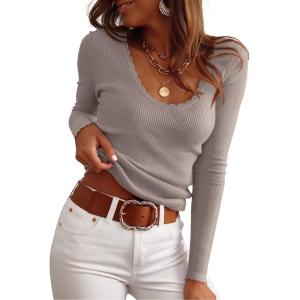 imageANRABESS Womens Ribbed Fitted Sweater Long Sleeve Shirts Scoop Neck Lightweight Casual Knit Slim Tops 2025 Fall OutfitsPurple Taupe