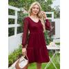 imageANRABESS Dresses for Women Casual Lace Long Sleeve V Neck Tiered Swing Flowy Loose Aline Mini Short 2025 Fall Vacation DressBurgundy
