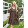 imageANRABESS Dresses for Women Casual Lace Long Sleeve V Neck Tiered Swing Flowy Loose Aline Mini Short 2025 Fall Vacation DressCoffee