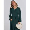 imageANRABESS Long Sleeve Midi Dresses for Women Casual 2025 Fall Crewneck A Line Tiered Flowy Loose Trendy Dresses with PocketsDark Green