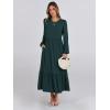 imageANRABESS Long Sleeve Midi Dresses for Women Casual 2025 Fall Crewneck A Line Tiered Flowy Loose Trendy Dresses with PocketsDark Green