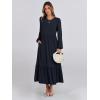 imageANRABESS Long Sleeve Midi Dresses for Women Casual 2025 Fall Crewneck A Line Tiered Flowy Loose Trendy Dresses with PocketsDark Navy Blue