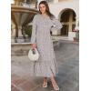 imageANRABESS Long Sleeve Midi Dresses for Women Casual 2025 Fall Crewneck A Line Tiered Flowy Loose Trendy Dresses with PocketsGray With White Polka Dot