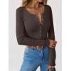 imageANRABESS Long Sleeve Shirts for Women Henley Button Down Tops Ribbed Knit Slim Fit Fall Basic Tee 2025 Casual Trendy ClothesBrown