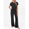imageANRABESS Lounge Sets For Women Fall Ribbed Knit 2 Piece Pajama Sets Casual Short Sleeve Top and Long Pants Matching OutfitsBlack