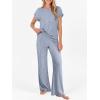 imageANRABESS Lounge Sets For Women Fall Ribbed Knit 2 Piece Pajama Sets Casual Short Sleeve Top and Long Pants Matching OutfitsBlue