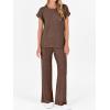 imageANRABESS Lounge Sets For Women Fall Ribbed Knit 2 Piece Pajama Sets Casual Short Sleeve Top and Long Pants Matching OutfitsBrown