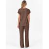 imageANRABESS Lounge Sets For Women Fall Ribbed Knit 2 Piece Pajama Sets Casual Short Sleeve Top and Long Pants Matching OutfitsBrown