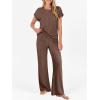imageANRABESS Lounge Sets For Women Fall Ribbed Knit 2 Piece Pajama Sets Casual Short Sleeve Top and Long Pants Matching OutfitsBrown