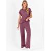 imageANRABESS Lounge Sets For Women Fall Ribbed Knit 2 Piece Pajama Sets Casual Short Sleeve Top and Long Pants Matching OutfitsDark Red