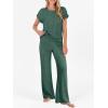 imageANRABESS Lounge Sets For Women Fall Ribbed Knit 2 Piece Pajama Sets Casual Short Sleeve Top and Long Pants Matching OutfitsGreen