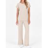 imageANRABESS Lounge Sets For Women Fall Ribbed Knit 2 Piece Pajama Sets Casual Short Sleeve Top and Long Pants Matching OutfitsLight Khaki