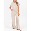 imageANRABESS Lounge Sets For Women Fall Ribbed Knit 2 Piece Pajama Sets Casual Short Sleeve Top and Long Pants Matching OutfitsLight Khaki