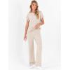 imageANRABESS Lounge Sets For Women Fall Ribbed Knit 2 Piece Pajama Sets Casual Short Sleeve Top and Long Pants Matching OutfitsLight Khaki