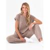 imageANRABESS Lounge Sets For Women Fall Ribbed Knit 2 Piece Pajama Sets Casual Short Sleeve Top and Long Pants Matching OutfitsTan Khaki