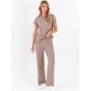 imageANRABESS Lounge Sets For Women Fall Ribbed Knit 2 Piece Pajama Sets Casual Short Sleeve Top and Long Pants Matching OutfitsTan Khaki
