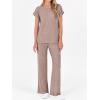 imageANRABESS Lounge Sets For Women Fall Ribbed Knit 2 Piece Pajama Sets Casual Short Sleeve Top and Long Pants Matching OutfitsTan Khaki