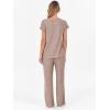 imageANRABESS Lounge Sets For Women Fall Ribbed Knit 2 Piece Pajama Sets Casual Short Sleeve Top and Long Pants Matching OutfitsTan Khaki