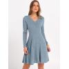 imageANRABESS Women Long Sleeve Ribbed Knit Short Dresses 2025 Fall Winter V Neck Casual Swing A Line Sweater DressBlue