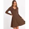 imageANRABESS Women Long Sleeve Ribbed Knit Short Dresses 2025 Fall Winter V Neck Casual Swing A Line Sweater DressBrown