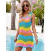 imageANRABESS Women Swimsuit Cover Ups Summer Sleeveless Beach Crochet Swimwear Bathing Suit Knit Swim Dress 2025 Vacation OutfitsRainbow Stripe
