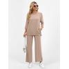 imageANRABESS Womens 2 Piece Outfits 34 Sleeve Loose Tops Wide leg Pants Lounge Pajama Set Casual Travel Loungewear ClothesLight Brown