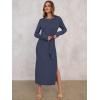 imageANRABESS Womens 2025 Fall Long Sleeve Maxi Dress Crewneck Tie Waist Slit Casual Work Long T Shirt Dresses Trendy OutfitsDark Blue