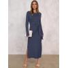 imageANRABESS Womens 2025 Fall Long Sleeve Maxi Dress Crewneck Tie Waist Slit Casual Work Long T Shirt Dresses Trendy OutfitsDark Blue