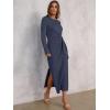 imageANRABESS Womens 2025 Fall Long Sleeve Maxi Dress Crewneck Tie Waist Slit Casual Work Long T Shirt Dresses Trendy OutfitsDark Blue