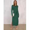 imageANRABESS Womens 2025 Fall Long Sleeve Maxi Dress Crewneck Tie Waist Slit Casual Work Long T Shirt Dresses Trendy OutfitsDeep Green