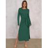 imageANRABESS Womens 2025 Fall Long Sleeve Maxi Dress Crewneck Tie Waist Slit Casual Work Long T Shirt Dresses Trendy OutfitsDeep Green