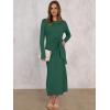 imageANRABESS Womens 2025 Fall Long Sleeve Maxi Dress Crewneck Tie Waist Slit Casual Work Long T Shirt Dresses Trendy OutfitsDeep Green