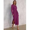 imageANRABESS Womens 2025 Fall Long Sleeve Maxi Dress Crewneck Tie Waist Slit Casual Work Long T Shirt Dresses Trendy OutfitsDeep Purple